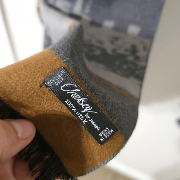 CHELSEY By Josep 100% Brushed Silk Abstract Striped Long Mens Cozy Scarf - Picture 13 of 15